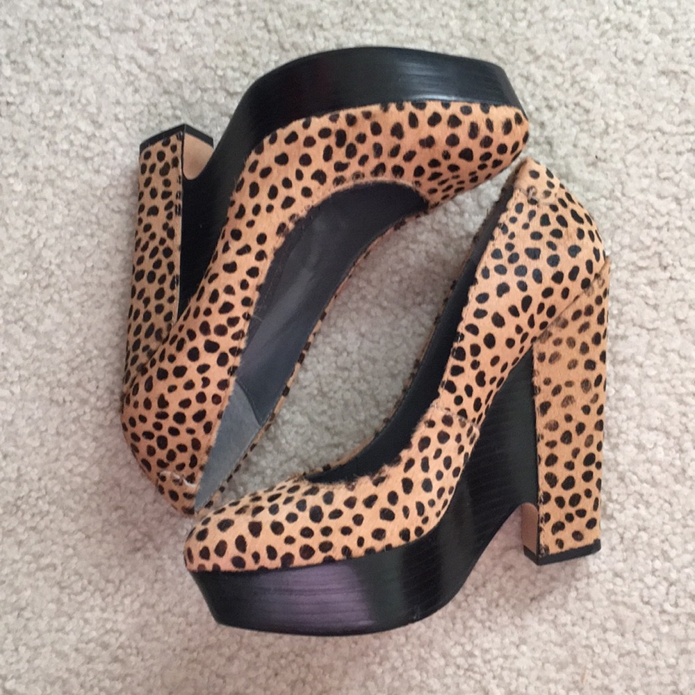 Rosegold Safari Calf Hair Leopard Heels Wedges